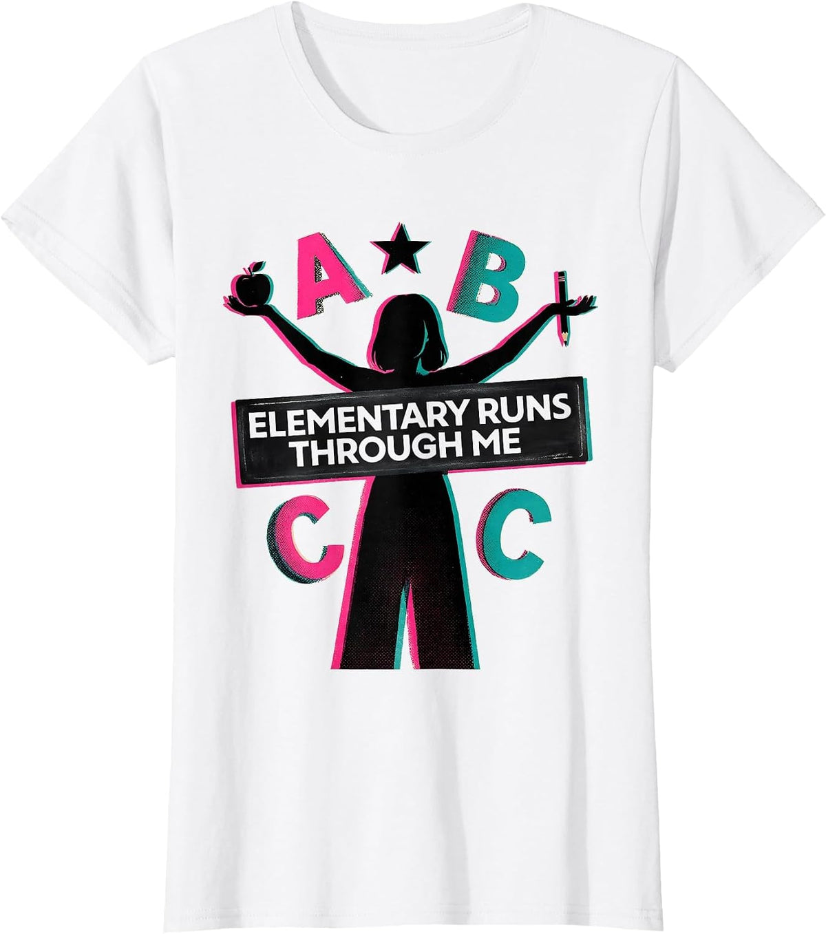 Elementary Runs Through Me Teacher Design T-Shirt - White