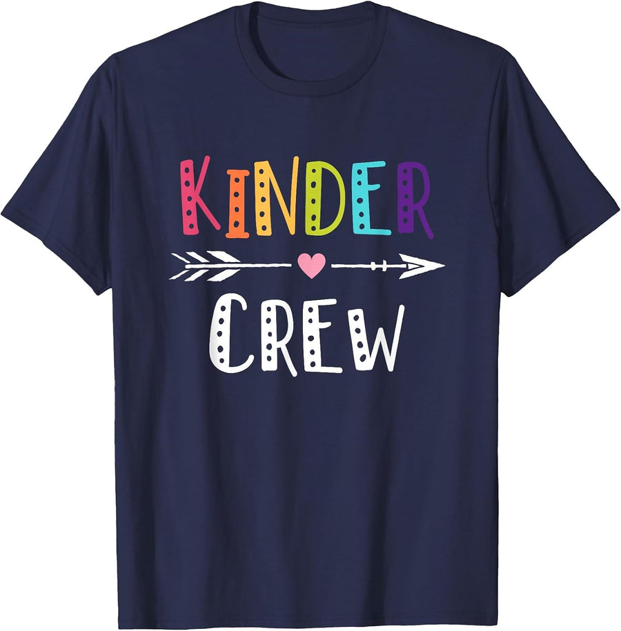 Kinder Crew Kindergarten Teacher T-Shirt 1st Day of School T-Shirt - Navy Blue