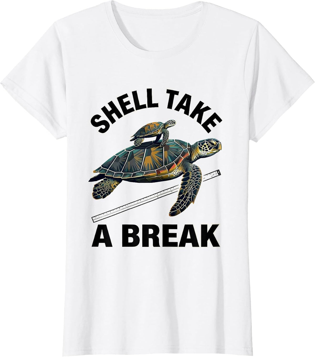 Women's Shell Take A Break Midcentury Modern Sea Turtle Ocean Animal T-Shirt - White
