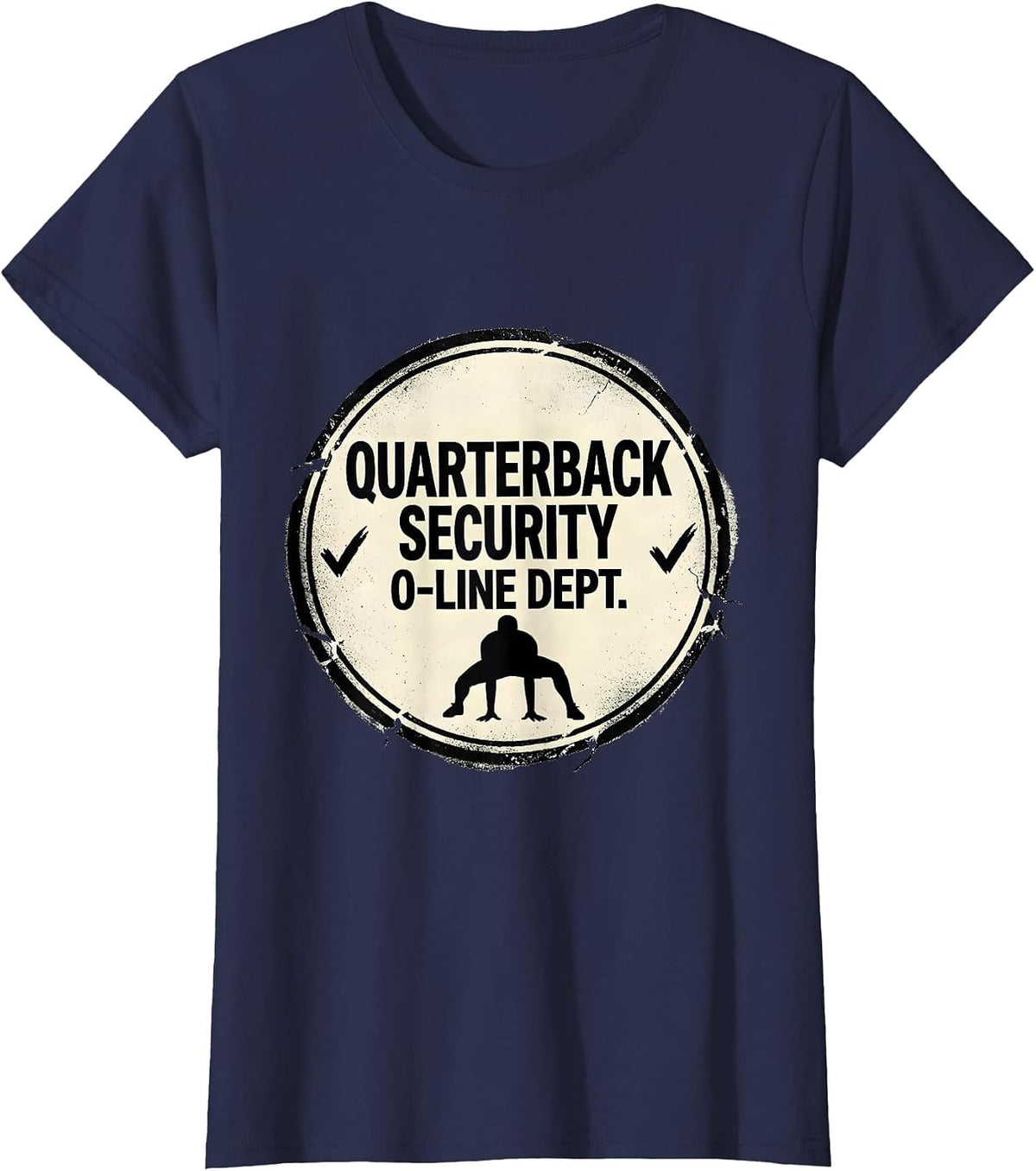 Women's Quarterback Security O-Line Dept Funny Football Lineman T-Shirt - Navy Blue