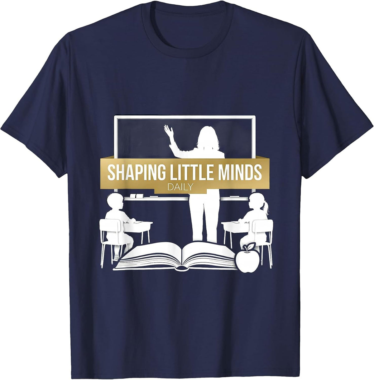 Shaping Little Minds Daily Elementary Teacher T-Shirt - Navy Blue