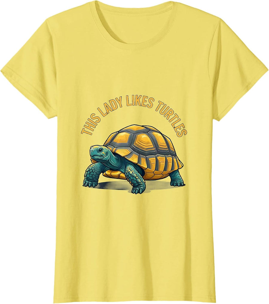 Women's This Lady Likes Turtles Funny Turtle Lover Reptile Humor T-Shirt - Lemon Yellow