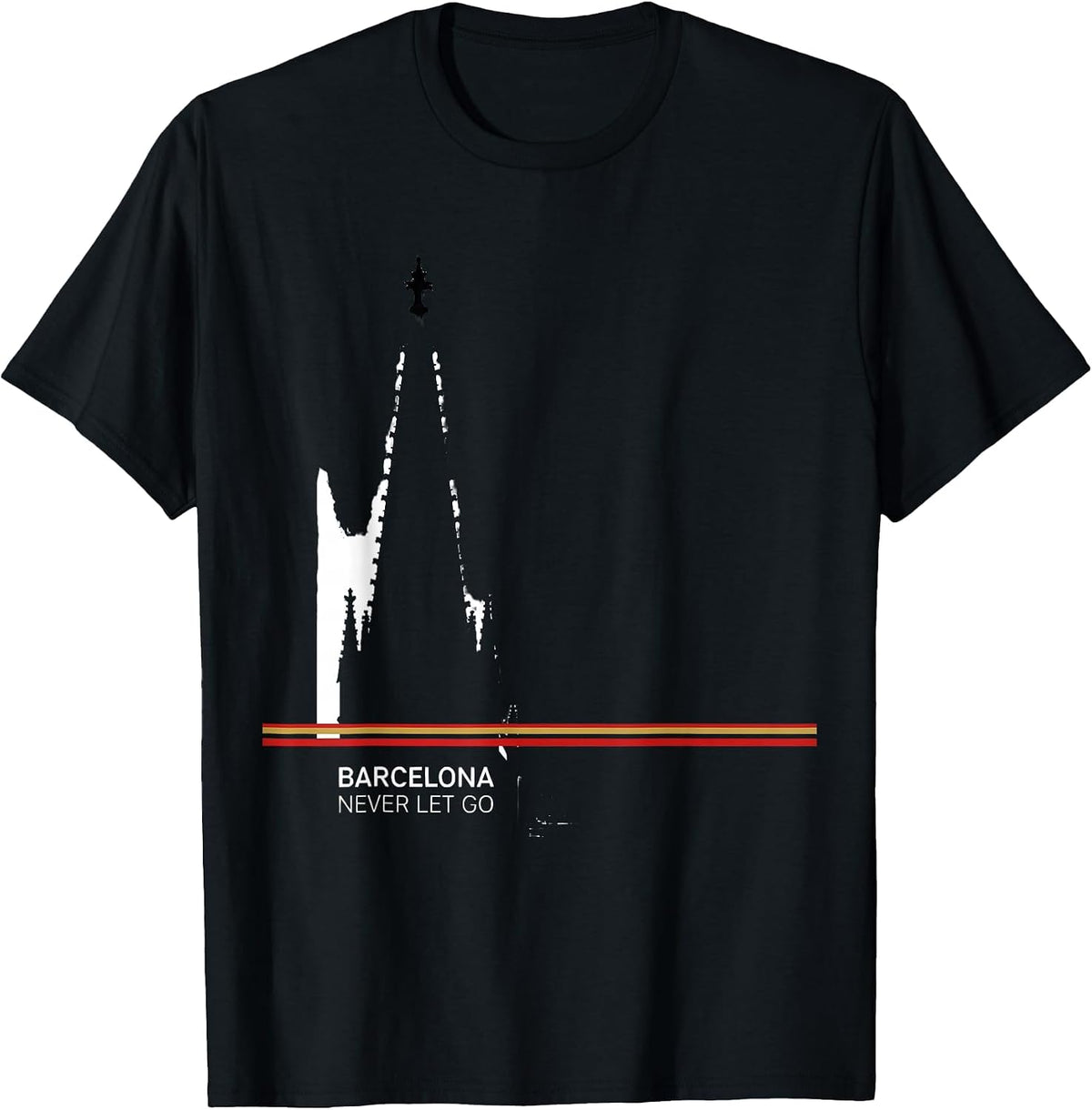 Men's Barcelona Never Let Go Spain Flag Souvenir Heritage Pride T-Shirt - Black