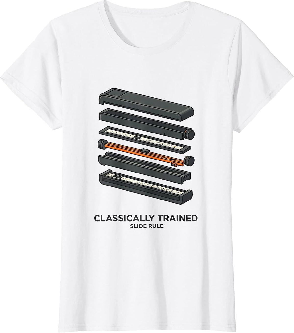 Women's Classically Trained Slide Rule Retro Mechanical Analog T-Shirt - White