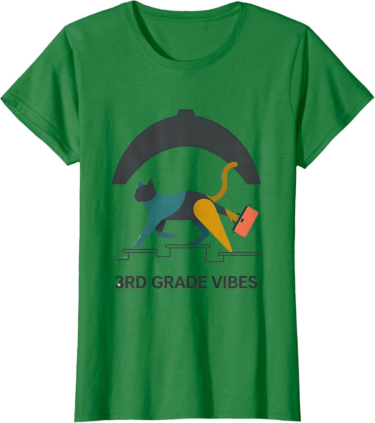 Women's 3rd Grade Vibes Cute Cat Lover Back To School Girls Kids T-Shirt - Kelly Green