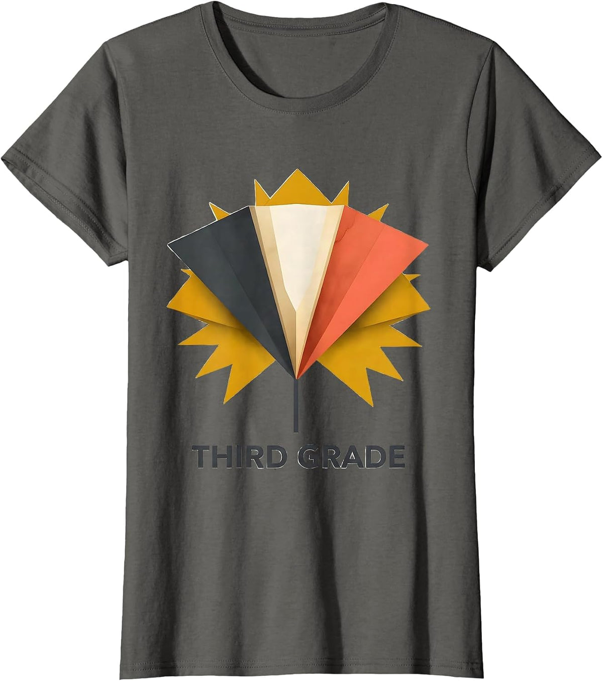 Women's Third Grade Midcentury Modern Pennant Back To School Girls T-Shirt - Asphalt Grey
