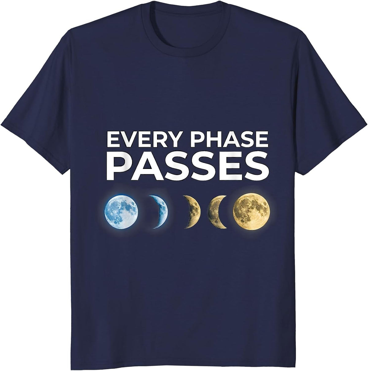 Men's Every Phase Passes Cosmic Moon Phases Astronomy Celestial T-Shirt - Navy Blue