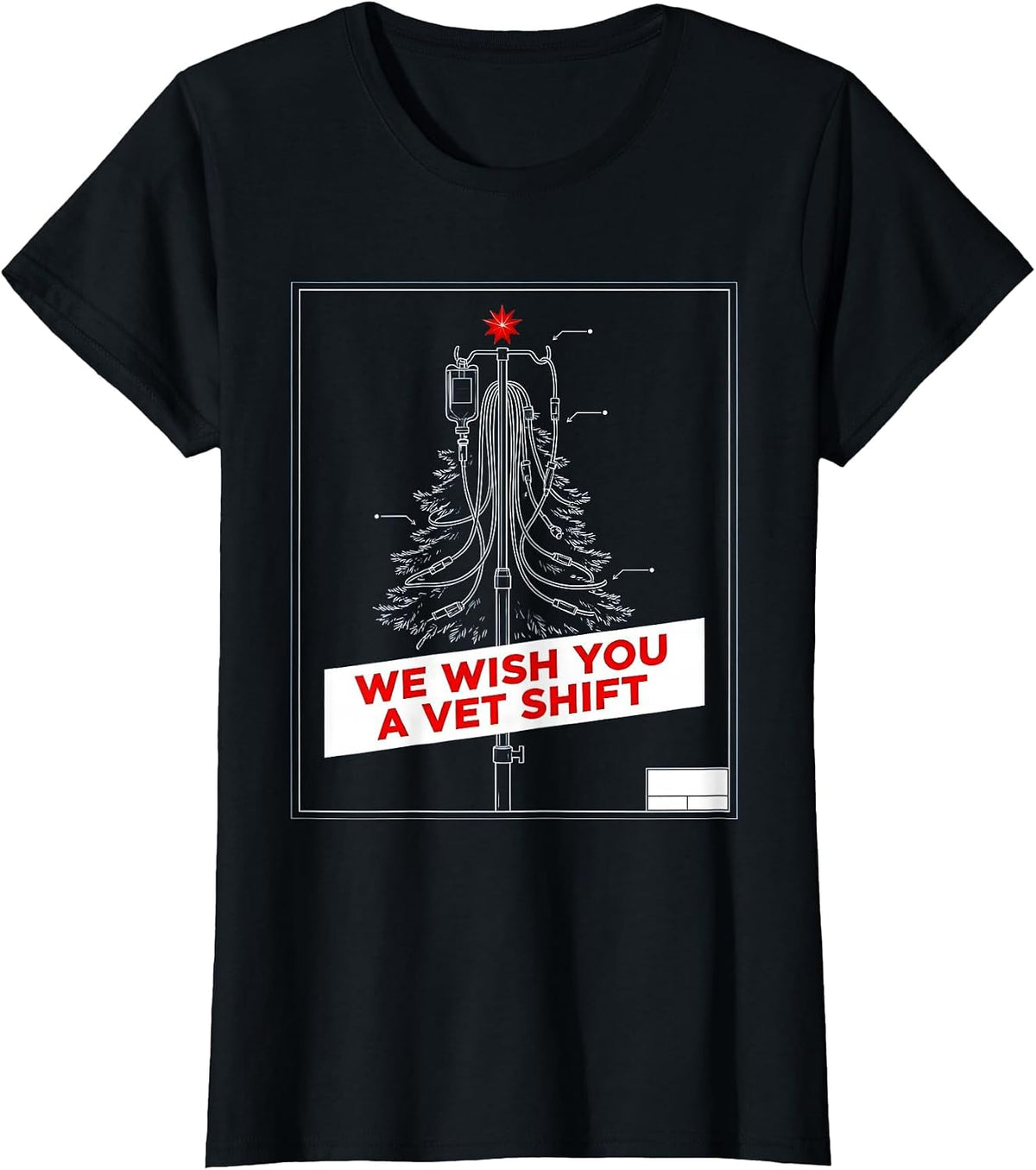 We Wish You A Vet Shift Technical Blueprint Veterinary Tech T-Shirt - Black