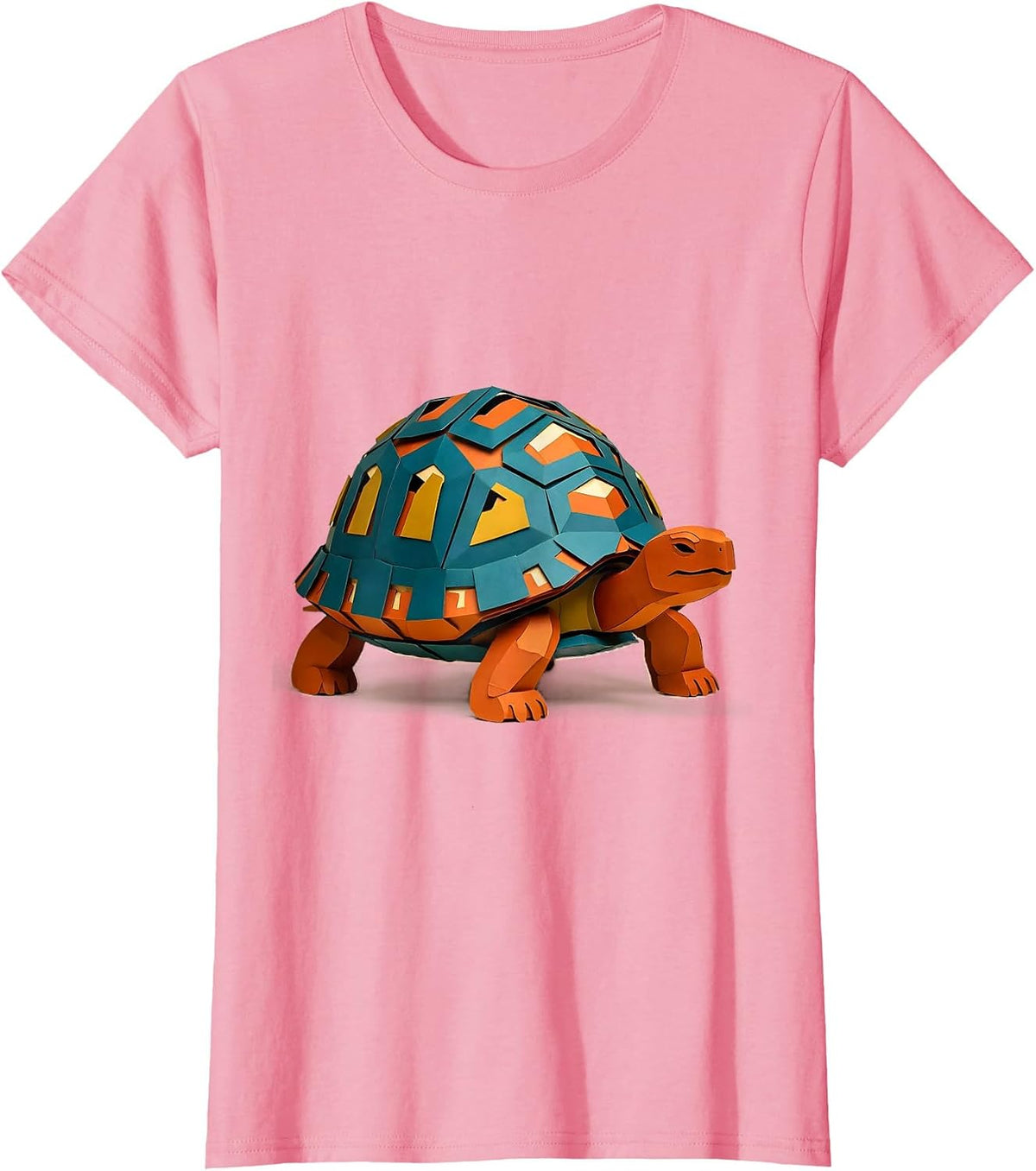 Women's Wood Turtle Paper Cutout Animal Lover Gift T-Shirt - Pink