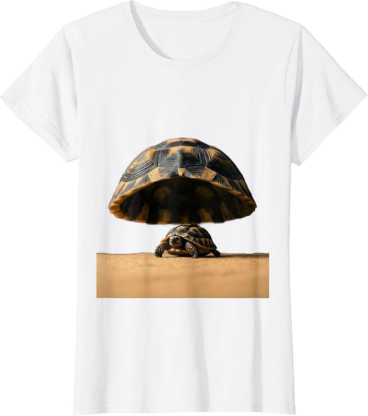 Big Little Turtle Carrying Enormous Shell Art T-Shirt - White
