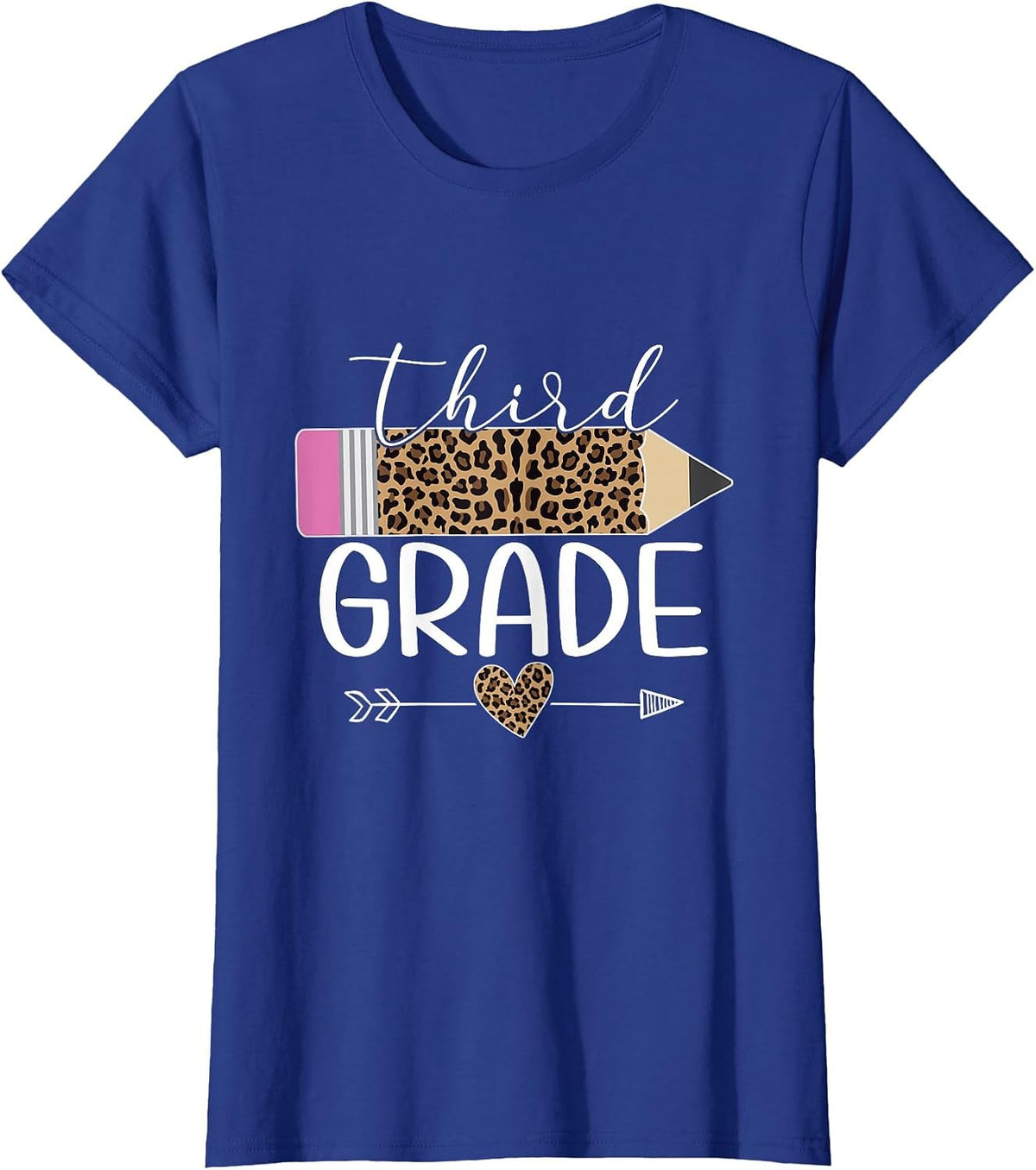 Third Grade Leopard Pencil Back to School Teachers Students T-Shirt - Royal Blue