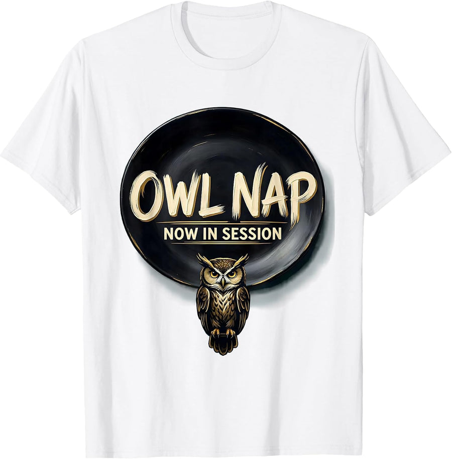 Men's Owl Nap Now In Session Whimsical Cute Animal Lover Pajama T-Shirt - White