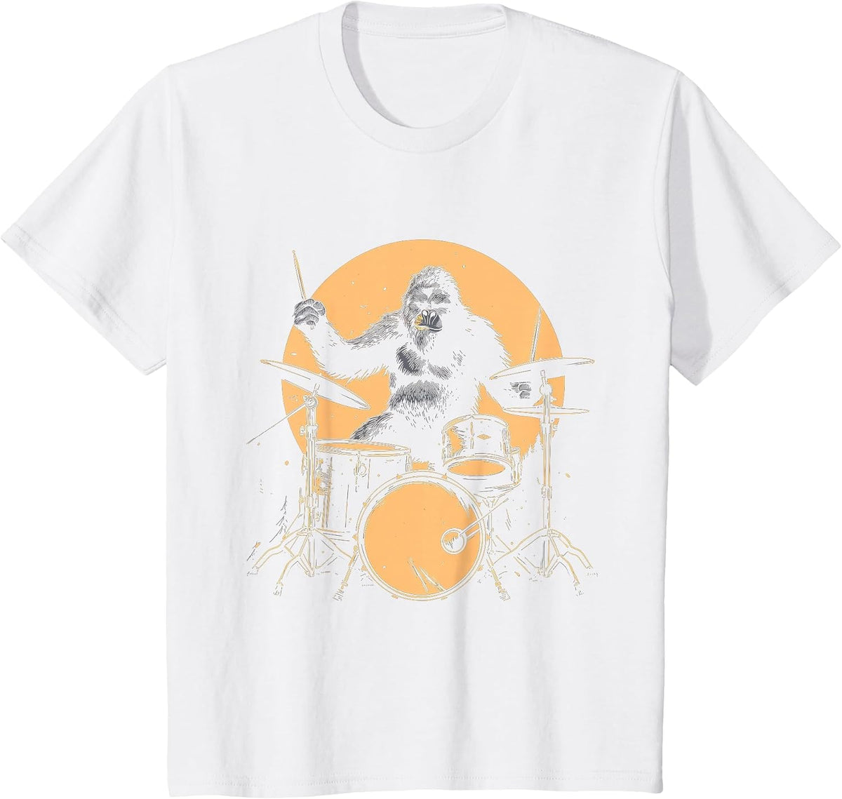 Drummer Bigfoot Playing Drums Funny Sasquatch Drumming T-Shirt - White