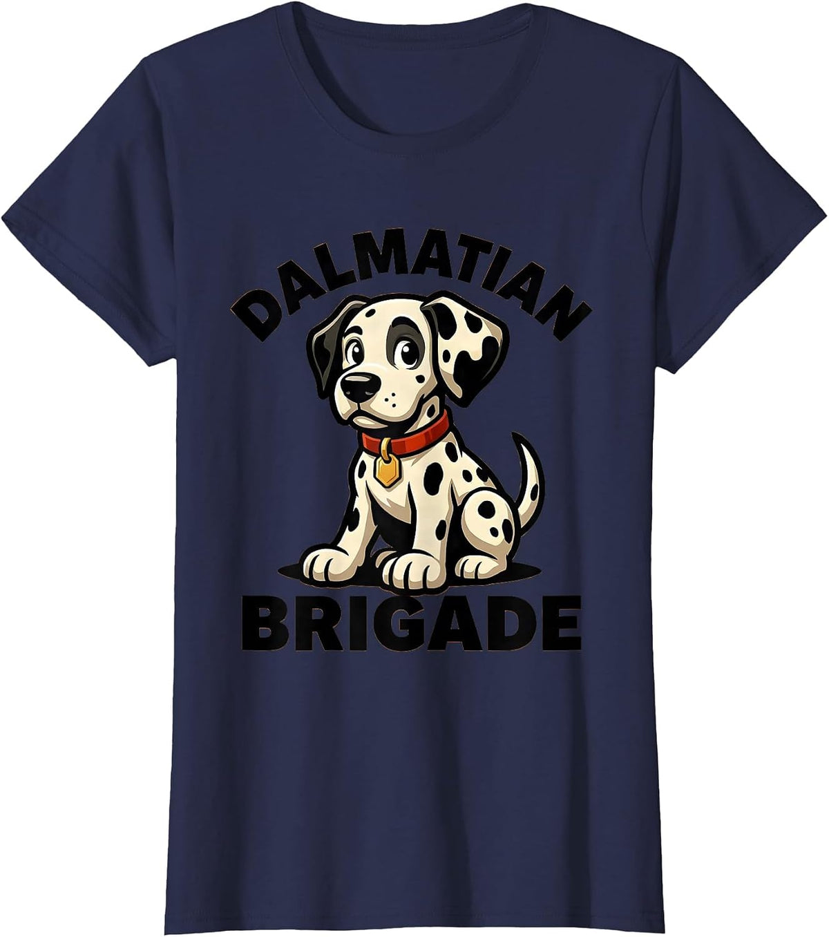 Women's Dalmatian Brigade Cartoon Dalmatian Dog Halloween Costume T-Shirt - Navy Blue