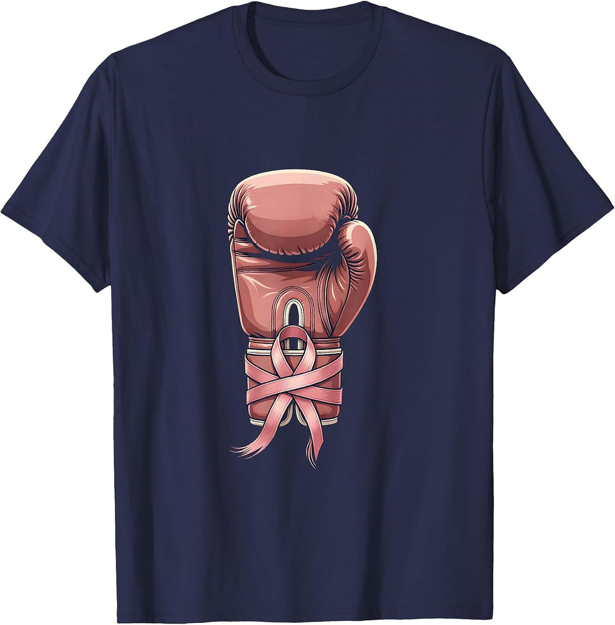Pink Ribbon Boxing Glove Breast Cancer Awareness T-Shirt - Navy Blue