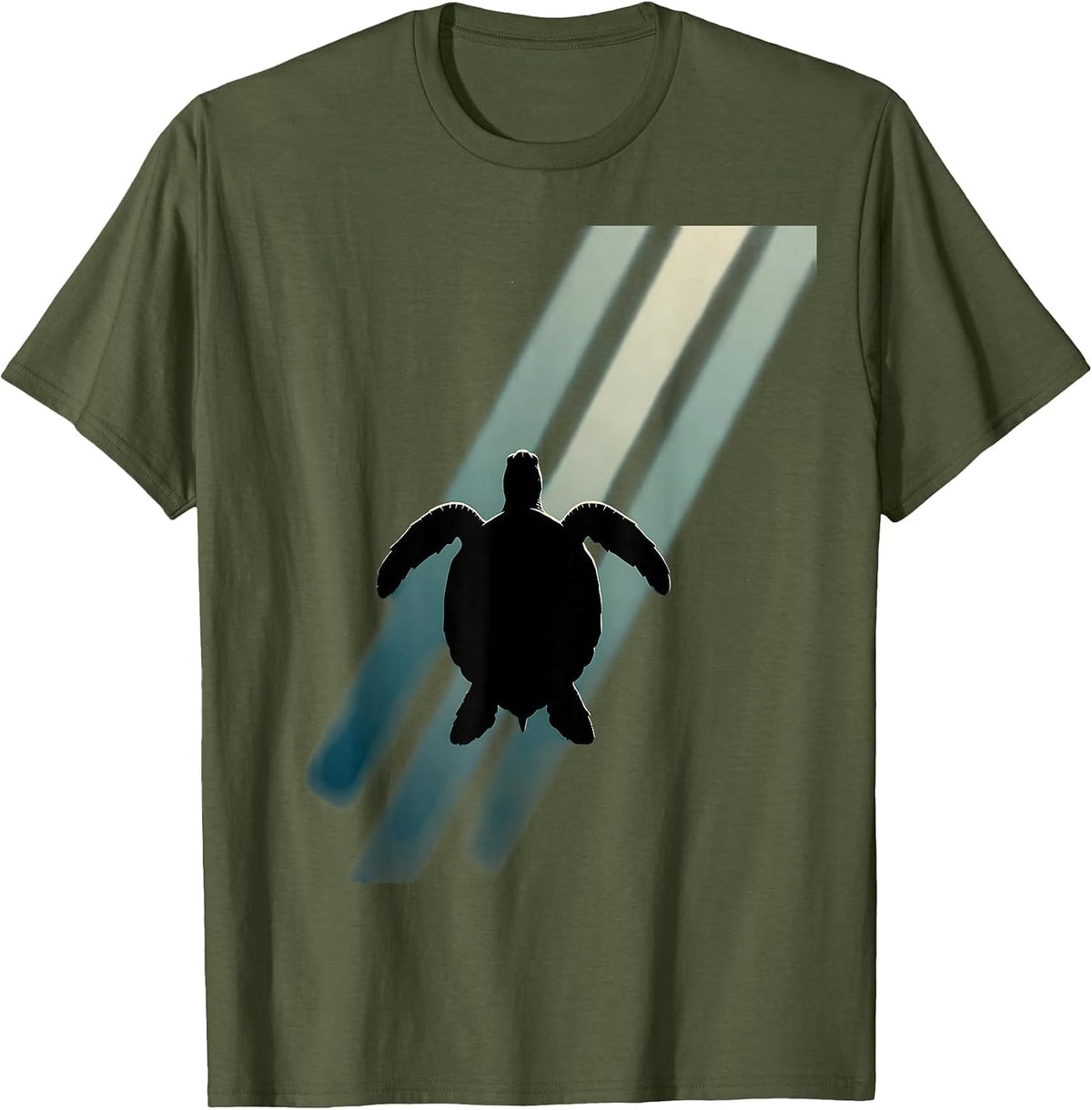 Men's Sea Turtle Ocean Rays Illustration T-Shirt - Olive Green