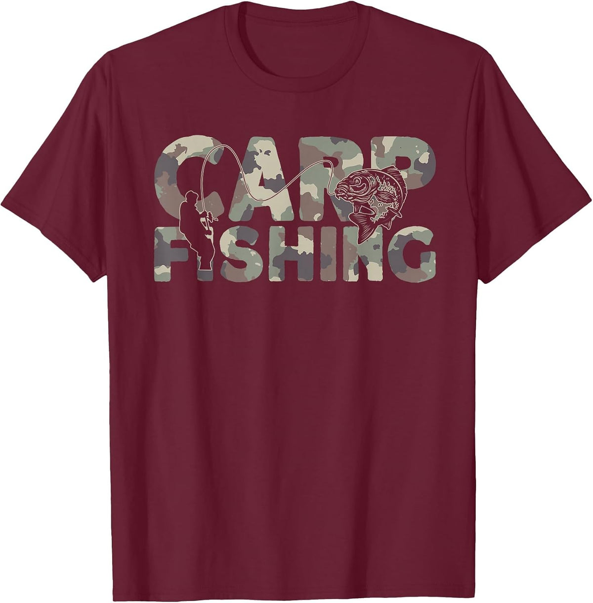 Carp Fisherman Camouflage Carp Fishing T-Shirt - Burgundy
