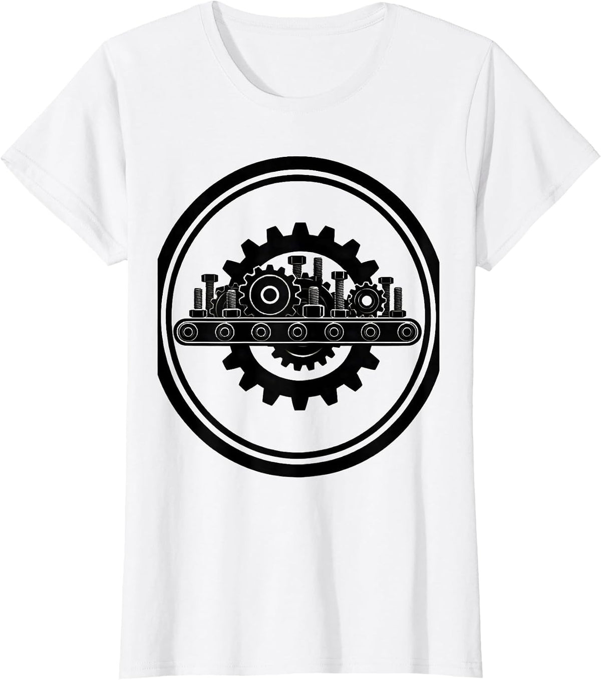 Conveyor Belt Gears and Bolts Industrial Design T-Shirt - White