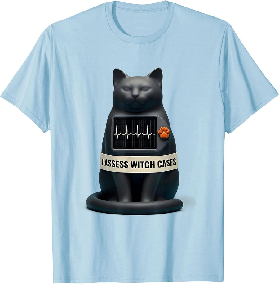Men's I Assess Witch Cases Retro Vet Tech Halloween Humor T-Shirt - Baby Blue