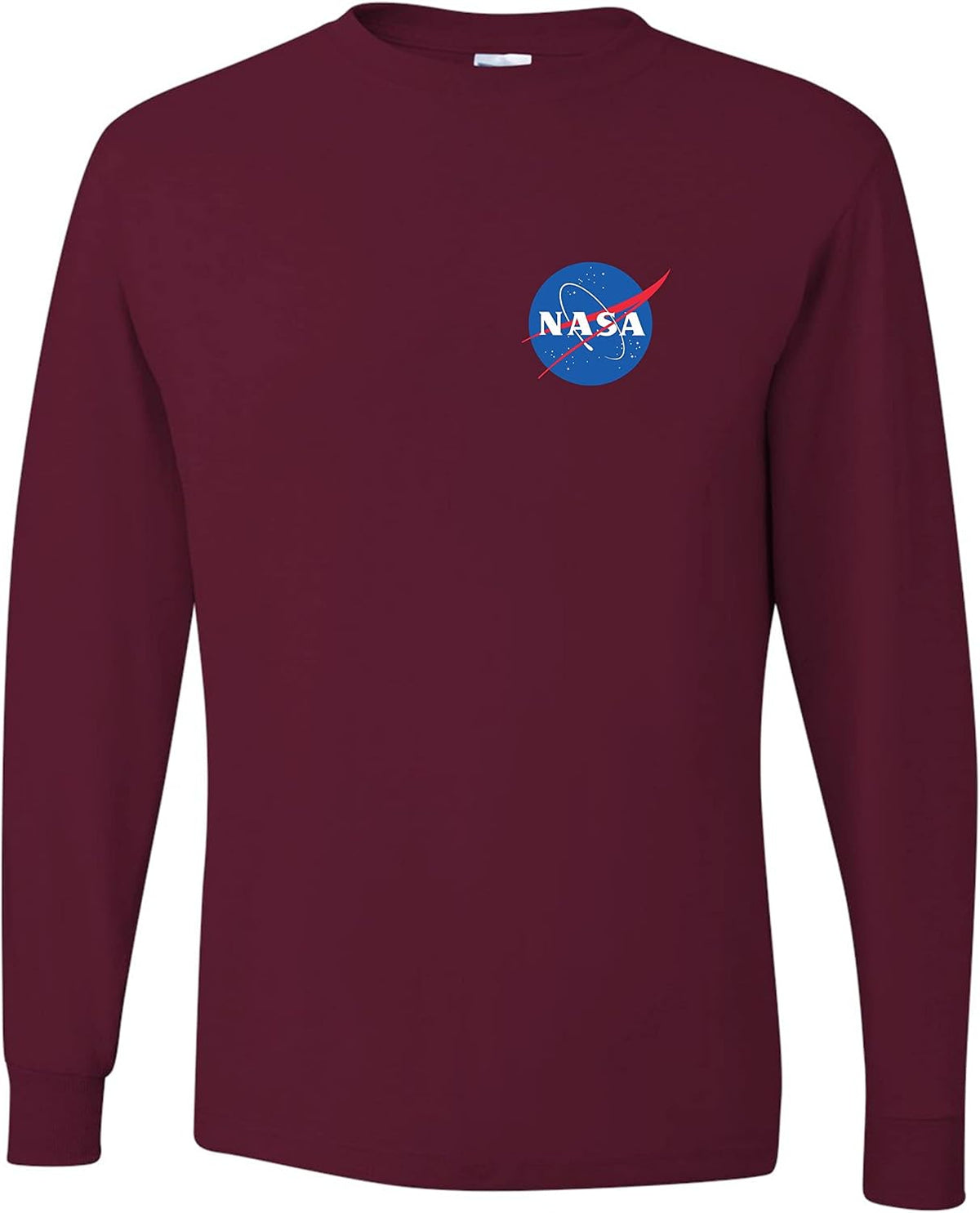 Go All Out NASA Blue Meatball Left Chest Logo Mens Long Sleeve T-Shirt - Mens Maroon