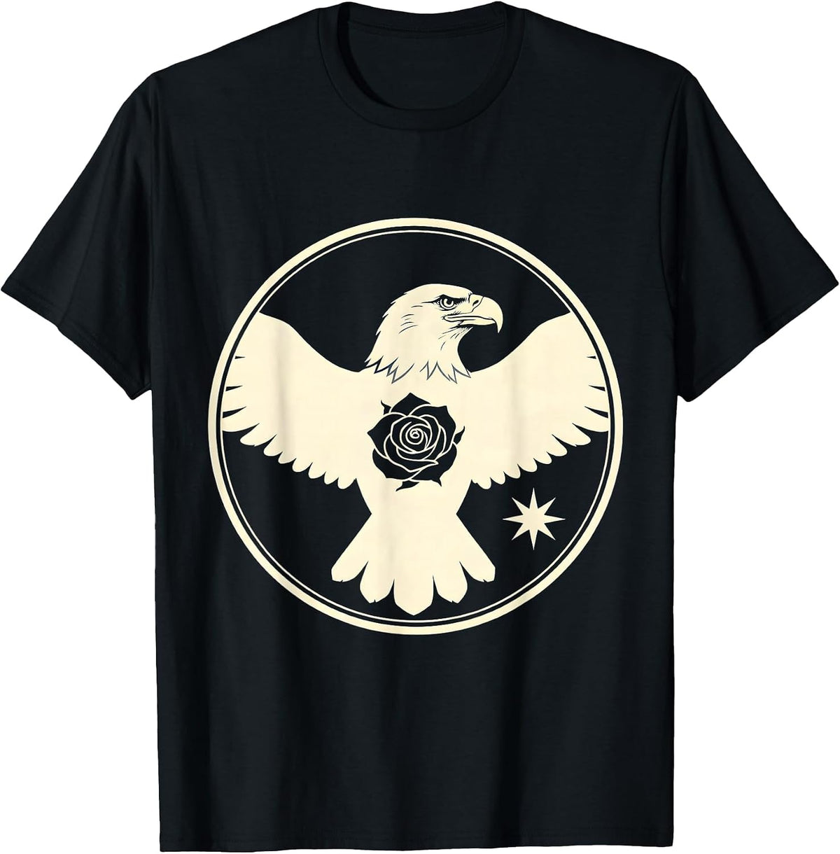 Men's Bald Eagle Bulgarian Rosebud Winter Star Heritage Christmas T-Shirt - Black
