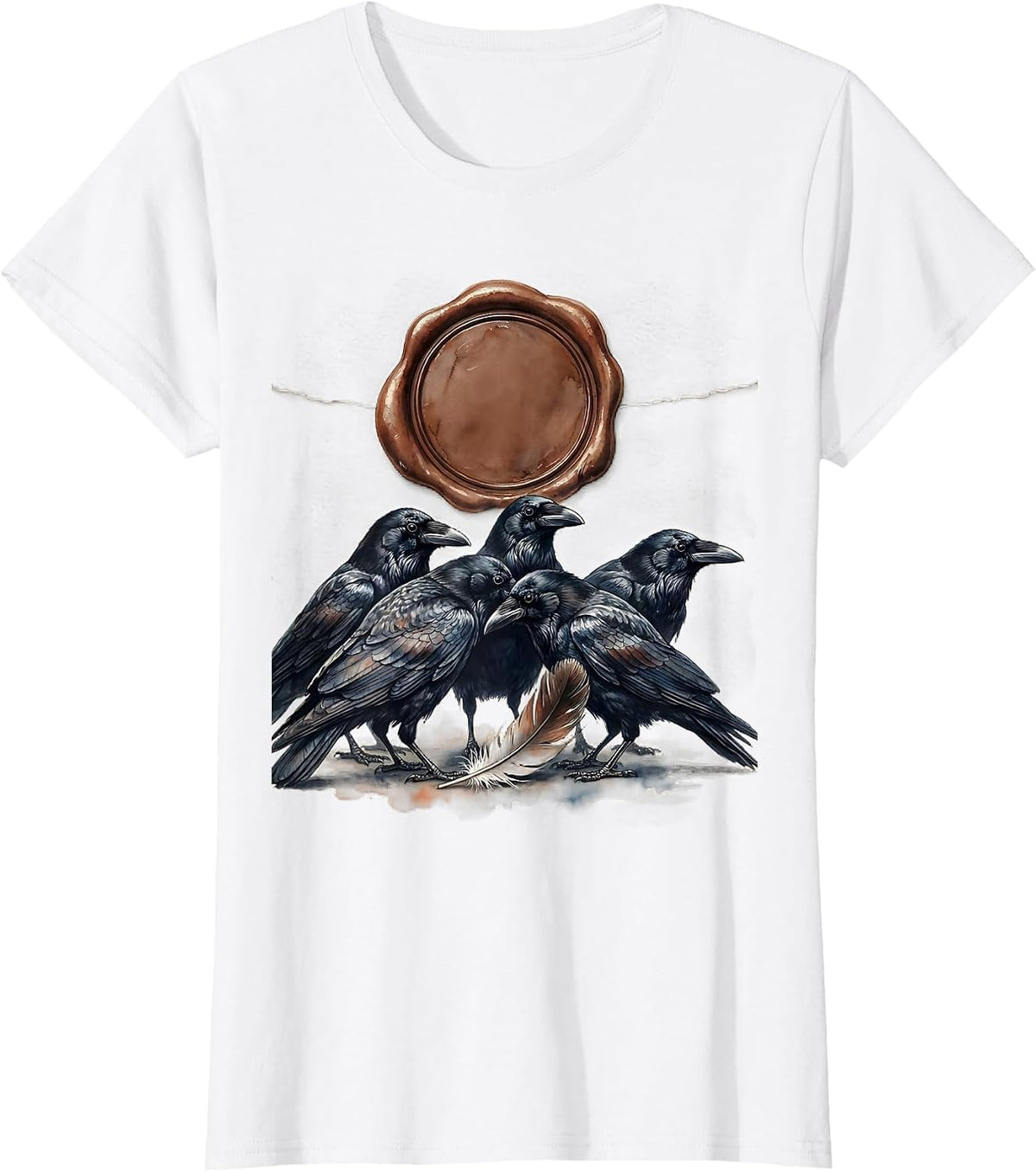 Five Crows Wax Seal Dark Humor Gothic Bird Lover T-Shirt - White