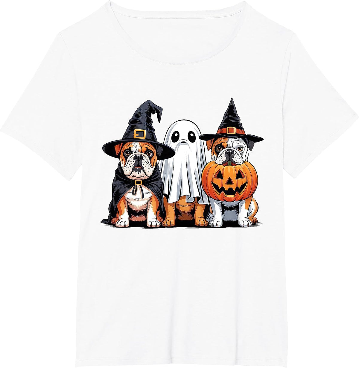English Bulldog Halloween Funny Dog Lover Pumpkin Witch T-Shirt - White