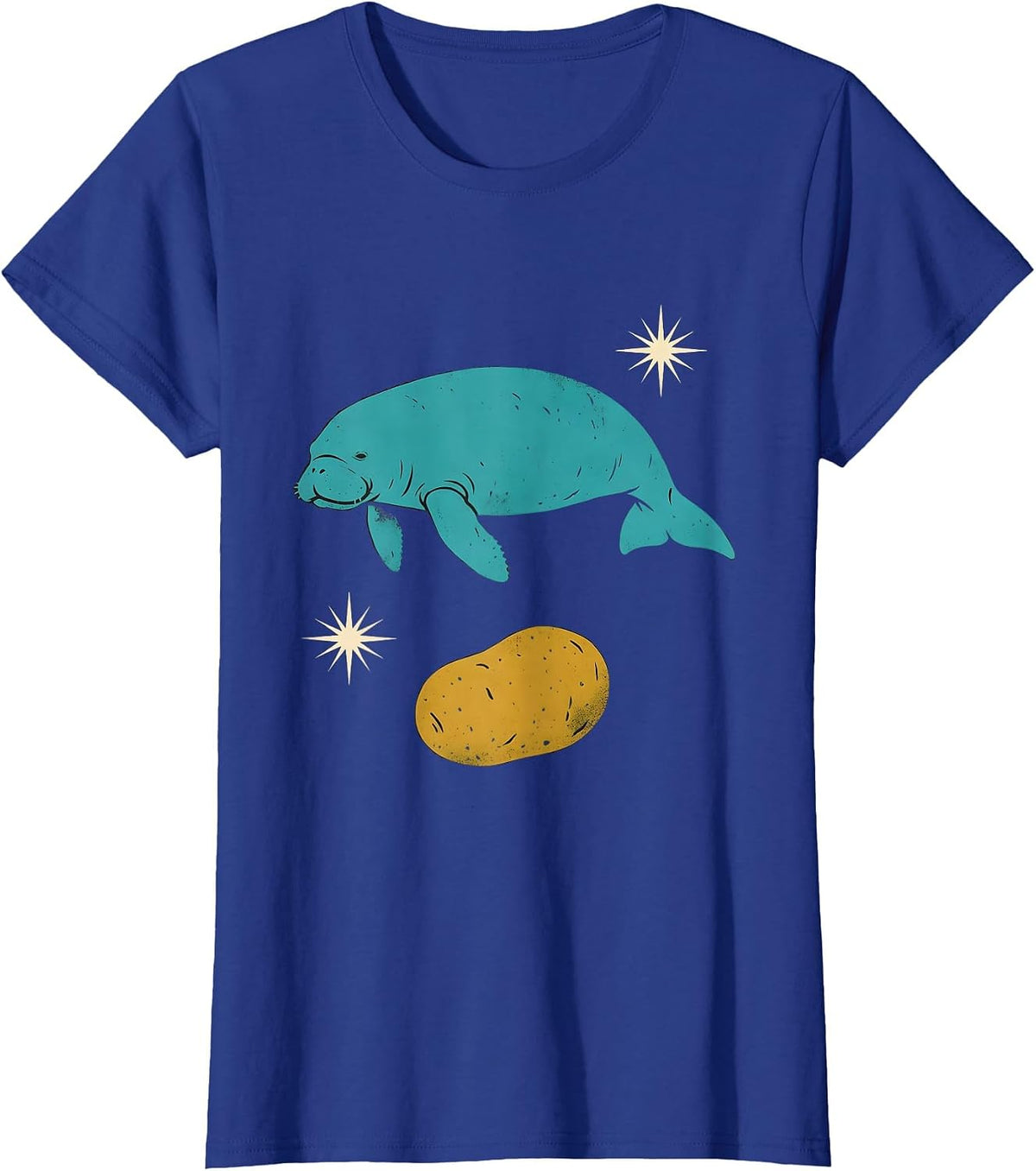Women's Floaty Potato Manatee Sea Cow Midcentury Modern T-Shirt - Royal Blue