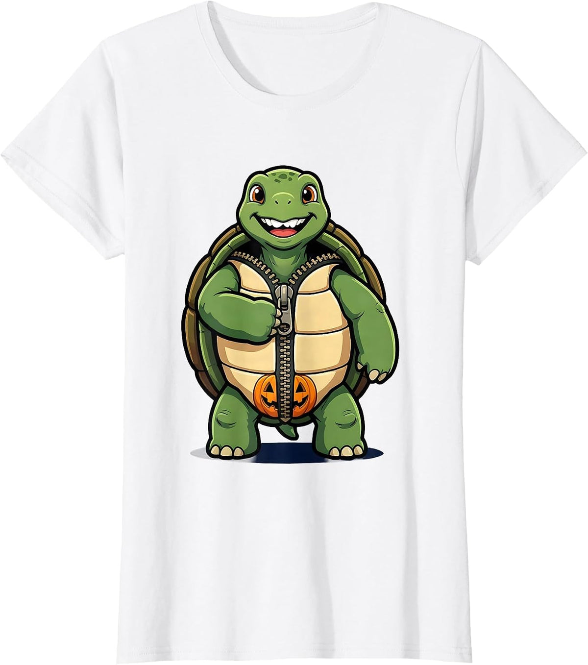 Cheerful Turtle Zips Shell Halloween Costume Humor T-Shirt - White