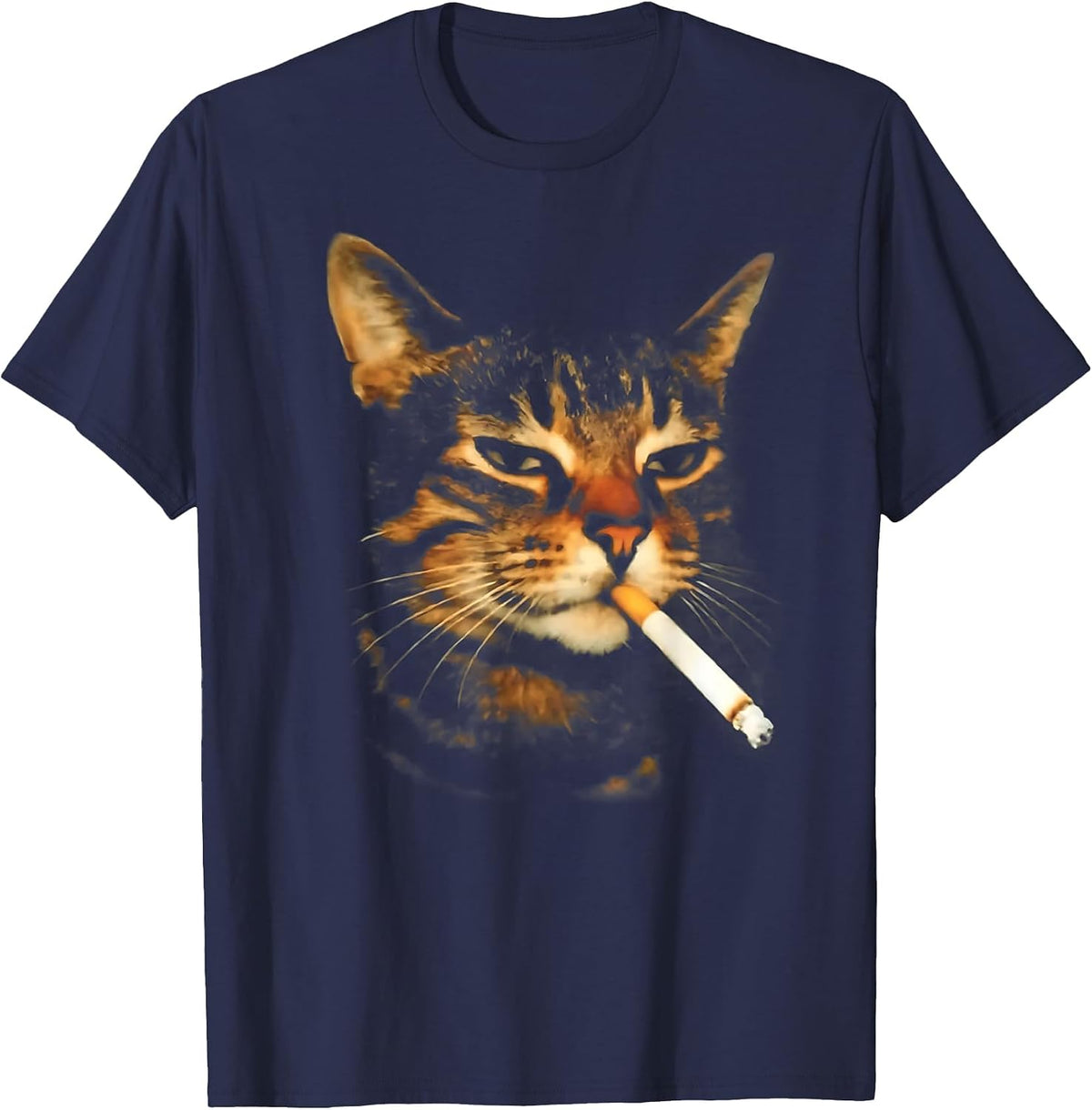 Funny Smoking Cat Cigarette Kitten Meme Stupid Brainrot T-Shirt - Navy Blue