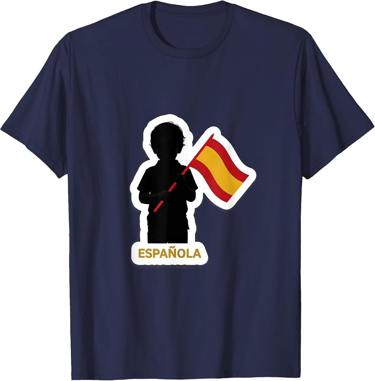 Men's Española Spain Flag Spanish Heritage National Pride Sticker T-Shirt - Navy Blue