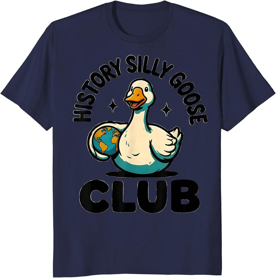 History Silly Goose Club Funny Teacher Back to School T-Shirt - Navy Blue