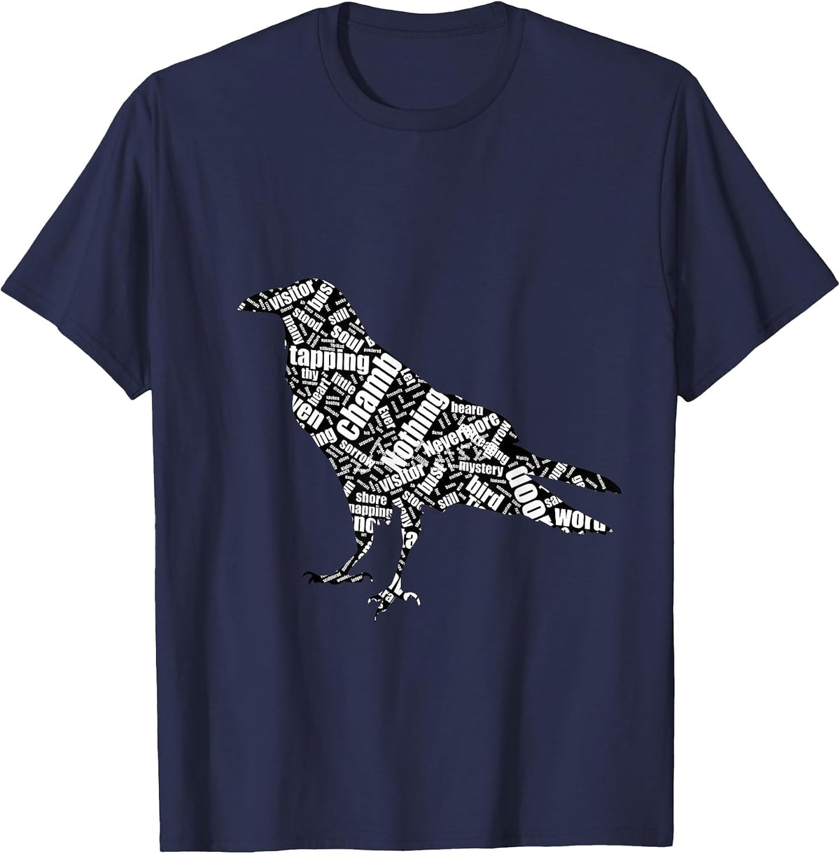 The Raven Edgar Allan Poe Word Cloud Poem Shirt T-Shirt - Navy Blue