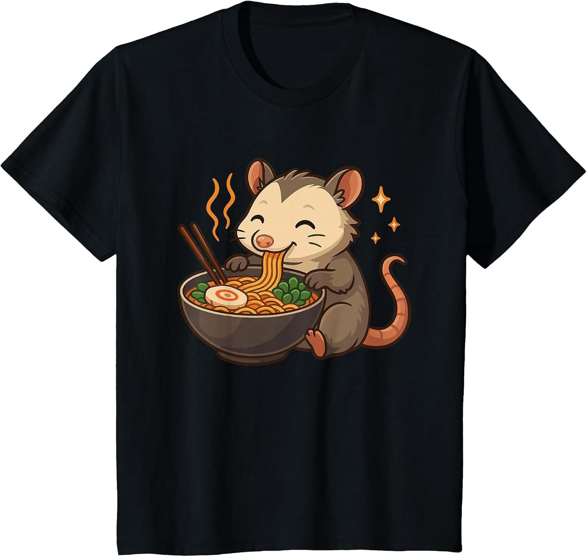 Opossum with Noodles Ramen Kawaii Opossum T-Shirt - Black