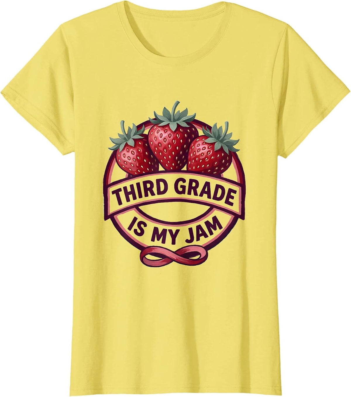 Women's Third Grade Is My Jam Strawberry Teacher Back To School T-Shirt - Lemon Yellow