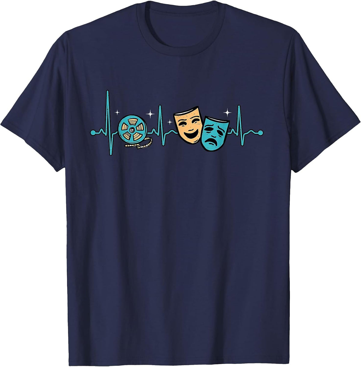 Drama Heartbeat Theater Actor Stage Play Musical Drama Lover T-Shirt - Navy Blue