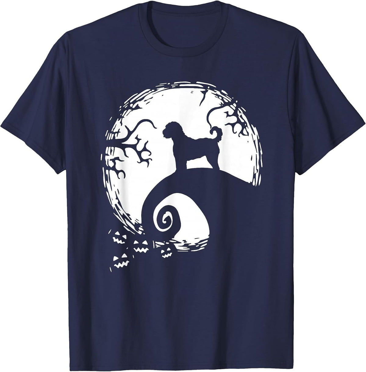 Labradoodle and Moon Halloween T-Shirt - Navy Blue