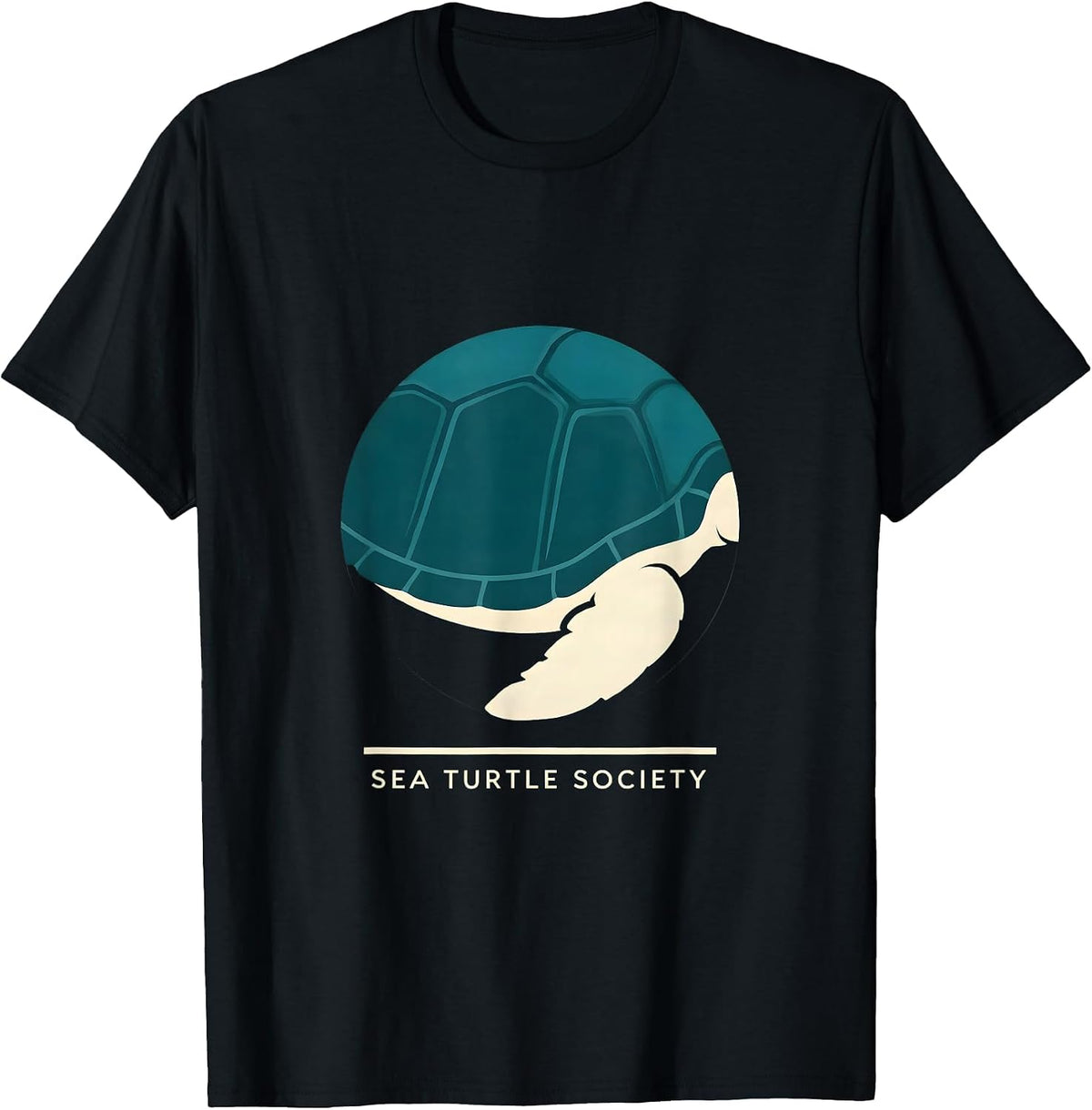 Men's Sea Turtle Society Badge Patch Line Art Icon Outline Gift T-Shirt - Black
