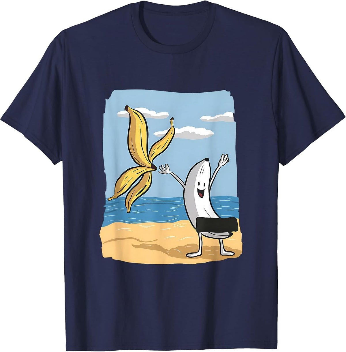 Funny Banana Throwing Off Peel Fathers Day, Birthday, Summer T-Shirt - Navy Blue