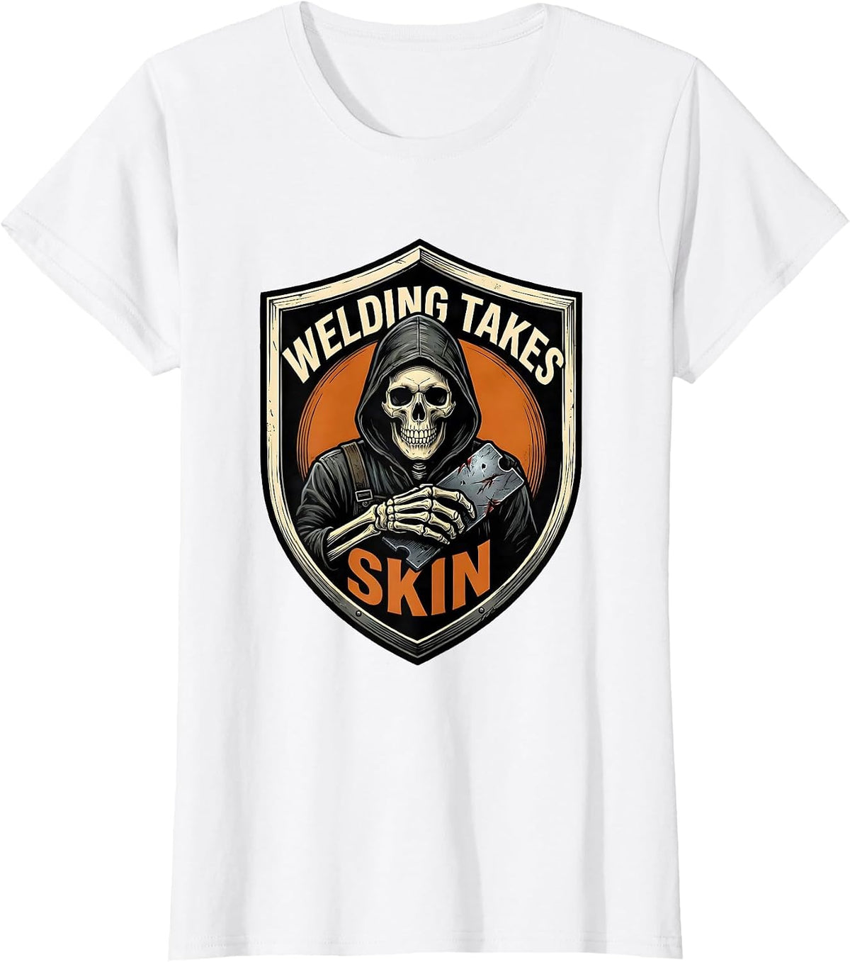 Women's Welding Takes Skin Funny Welder Skeleton Humor Metal Worker T-Shirt - White
