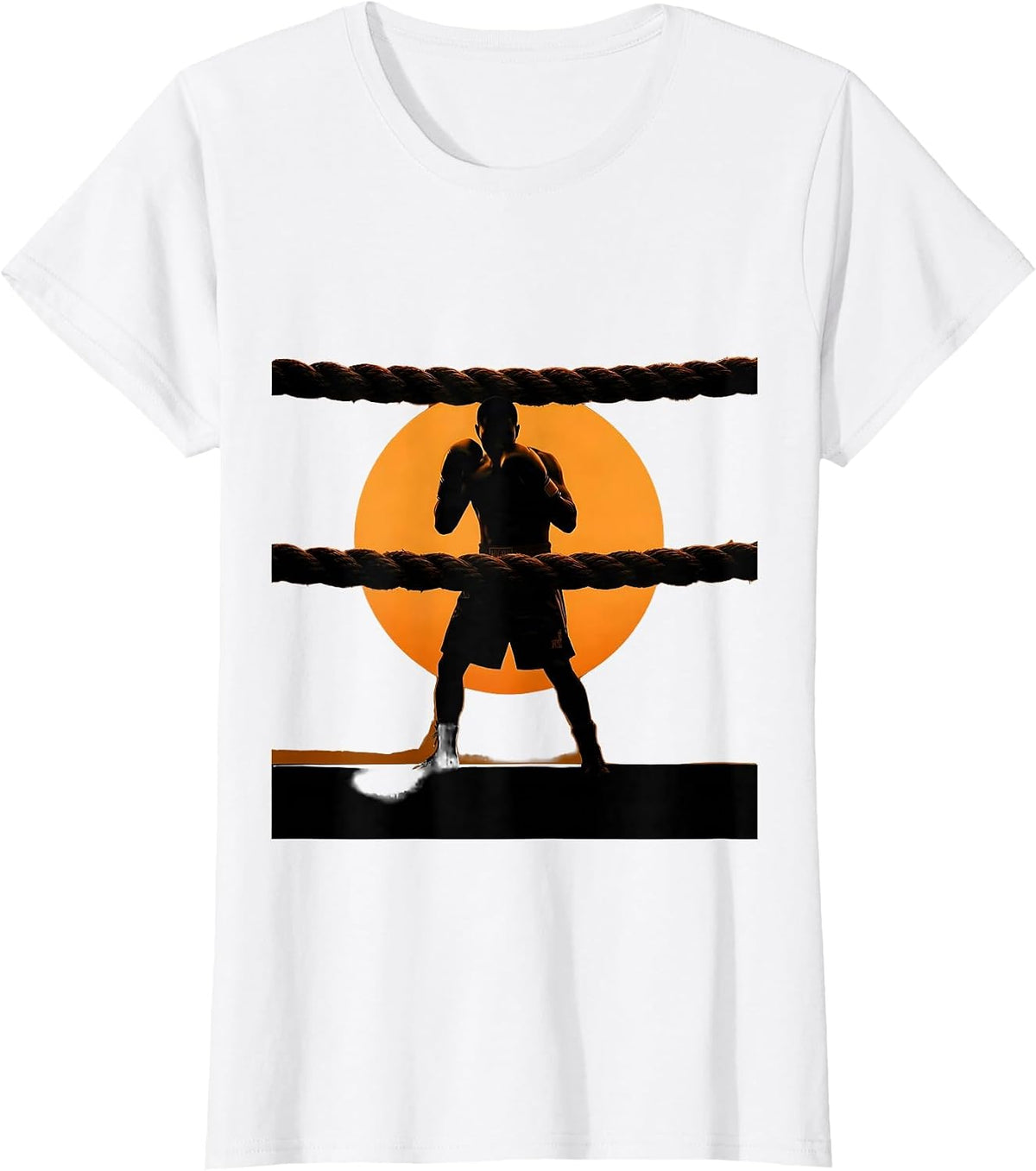 Boxing Fighter Silhouette Sunset Through The Ropes T-Shirt - White