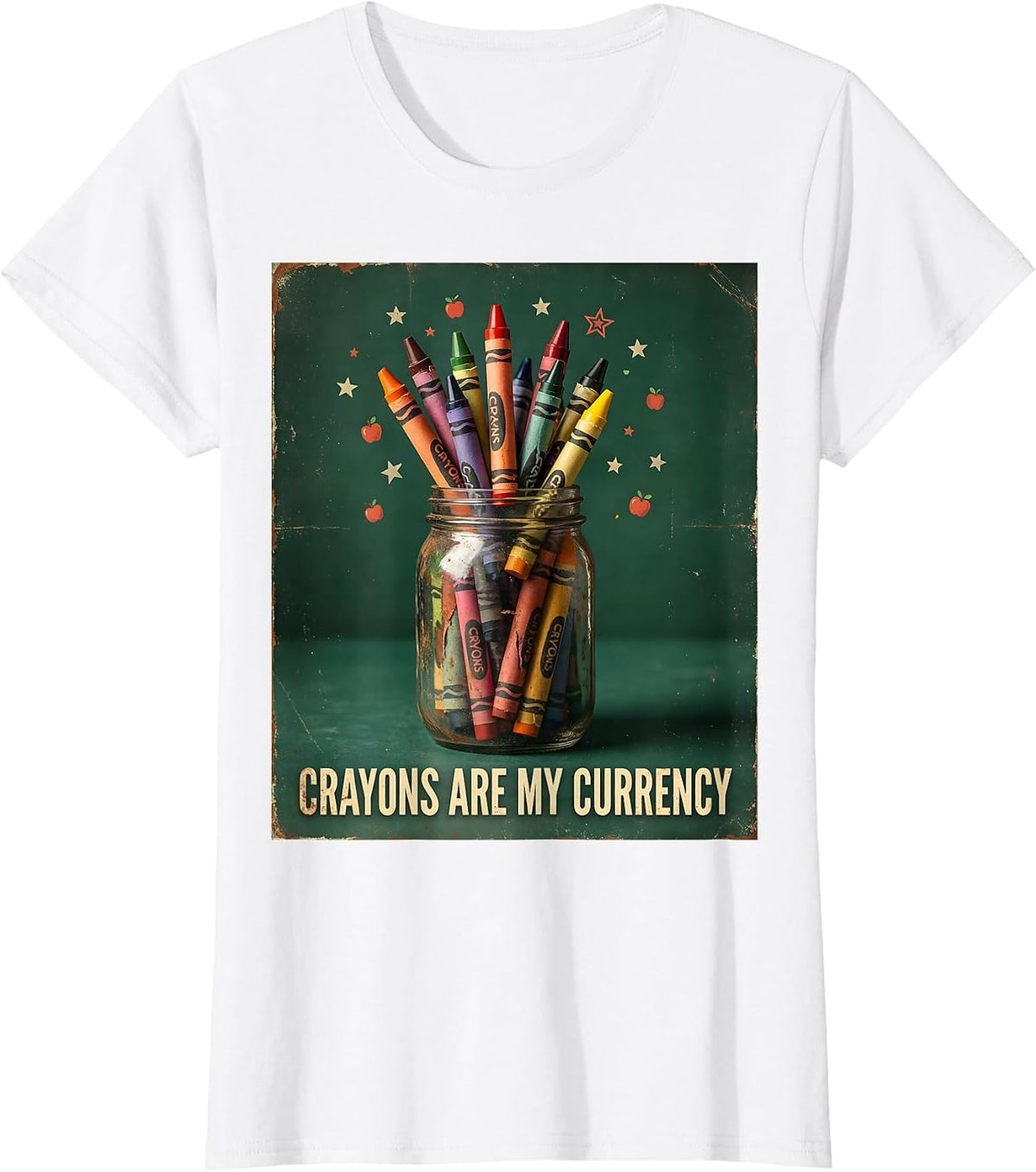Women's Crayons Are My Currency Preschool Teacher T-Shirt - White