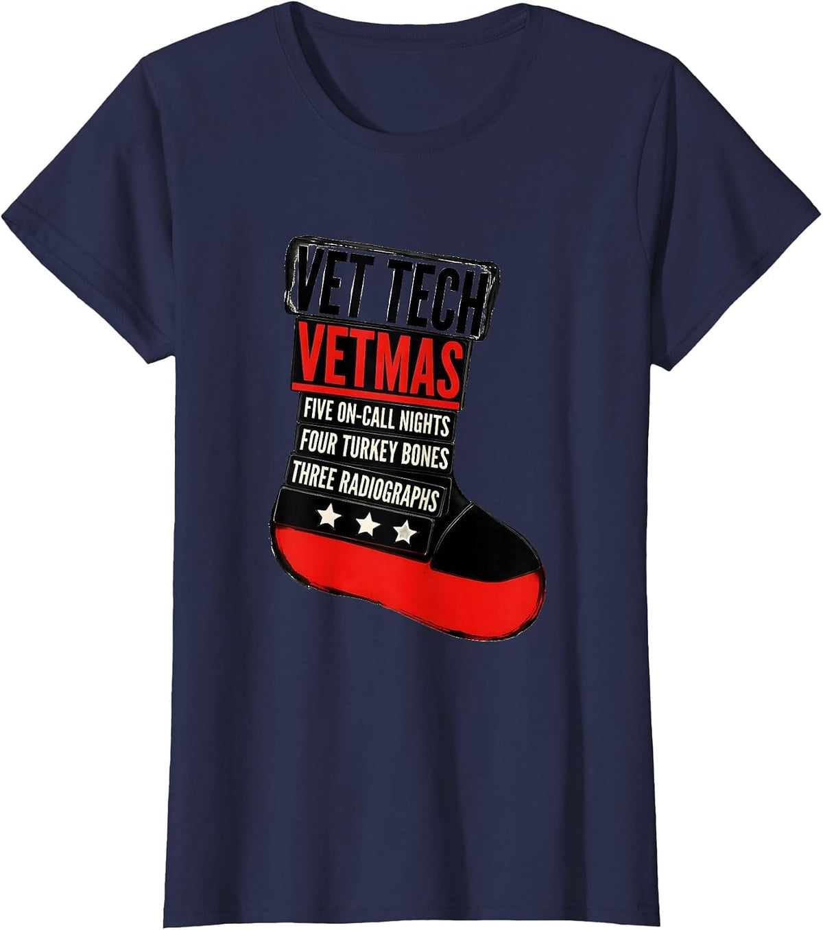 Women's Vet Tech Vetmas On-Call Nights Veterinary Staff Christmas T-Shirt - Navy Blue