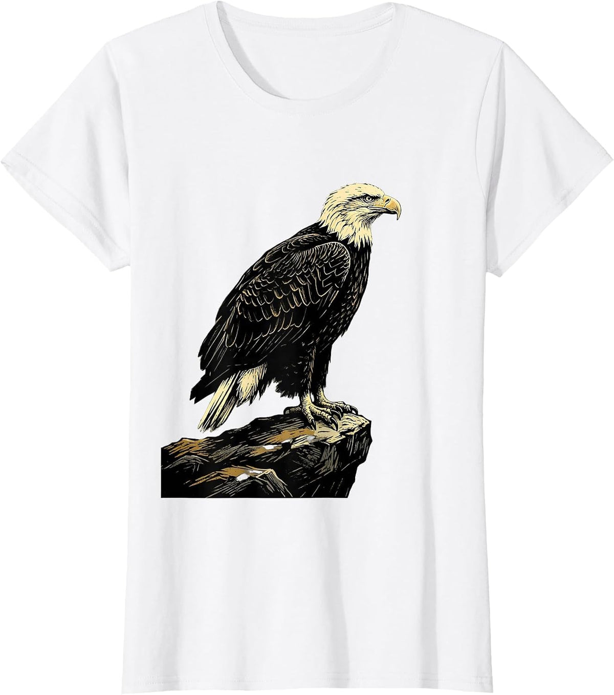 Women's Bald Eagle Linocut Wildlife Bird Lover Gift T-Shirt - White