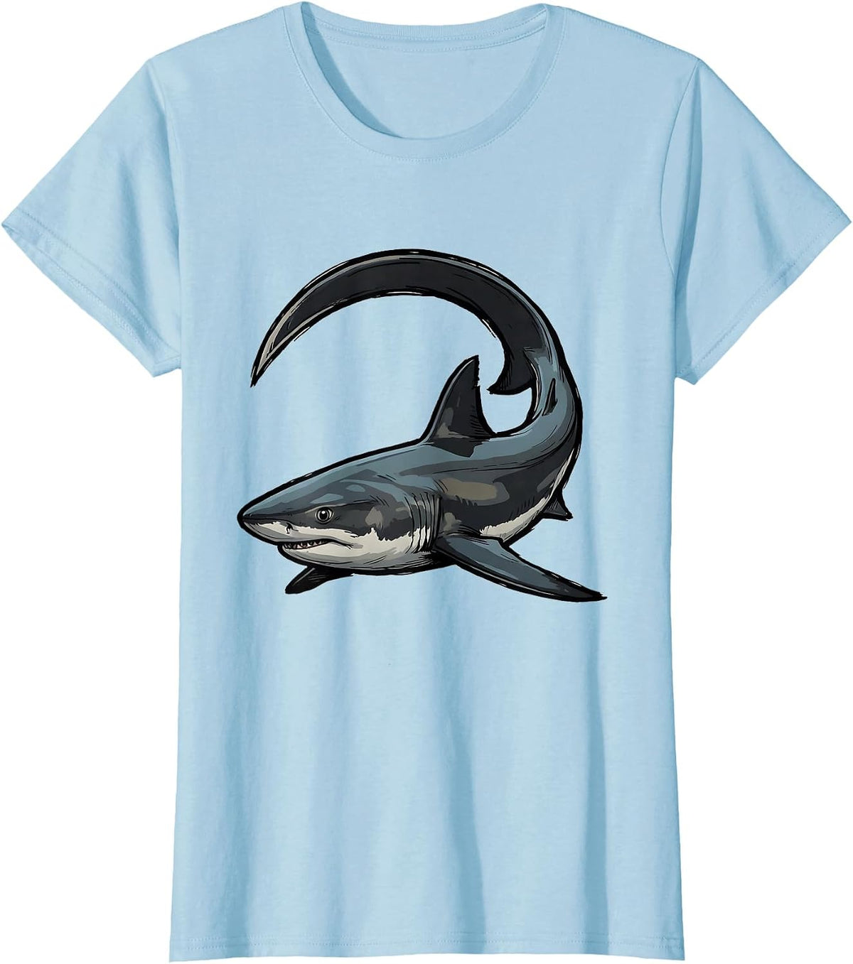 Women's Three-Quarter Thresher Shark Portrait Ocean Wildlife Lover T-Shirt - Baby Blue