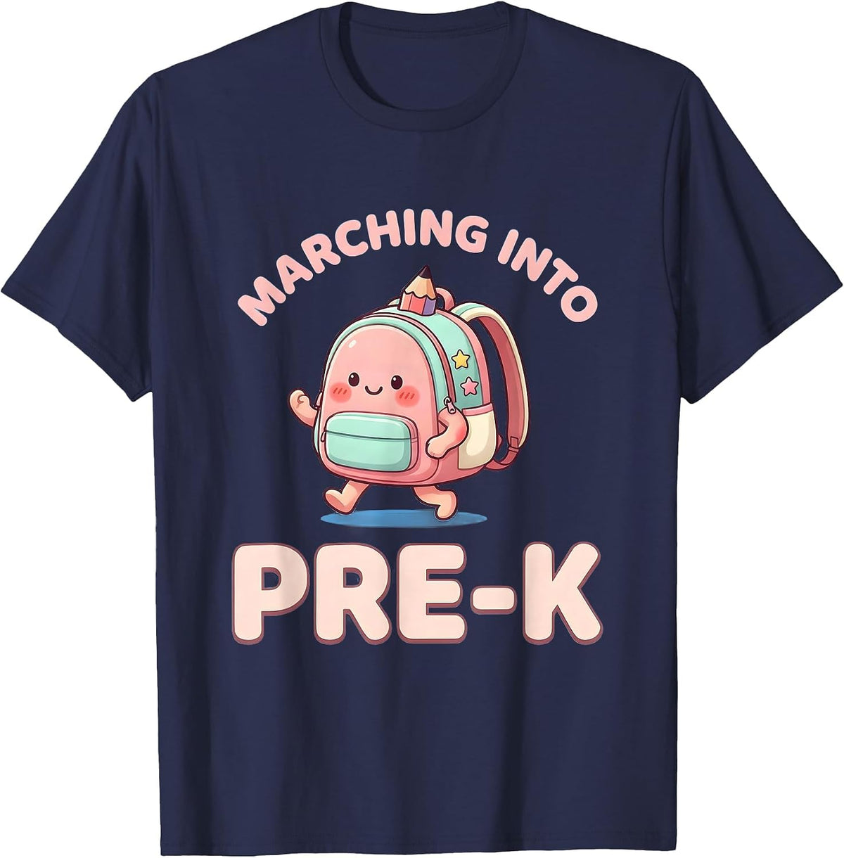Marching Into Pre-K Cute Kawaii Preschool Teacher First Day T-Shirt - Navy Blue