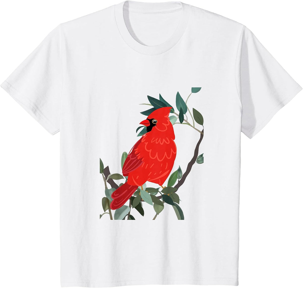 Northern Cardinal, Red Bird on Tree Branch T-Shirt - White