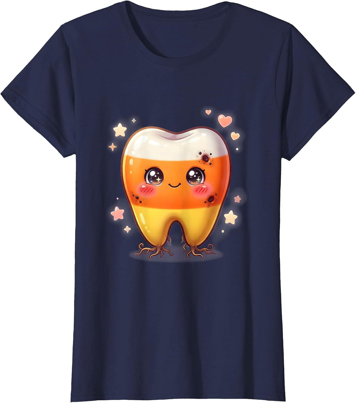 Women's Candy Corn Rotten Molar Dental Halloween T-Shirt - Navy Blue