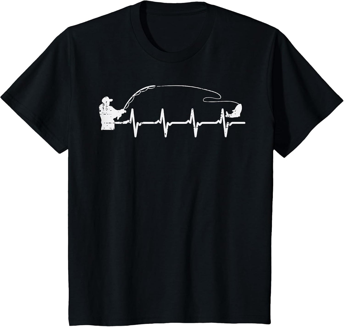 Fisherman Heartbeat Fishing Angler Men Boys Kids Women Youth T-Shirt - Black