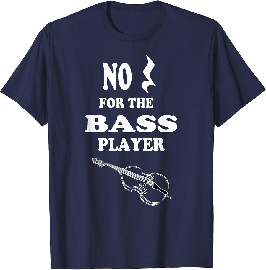 Upright Double Bass Shirt Stand Up Bass Music Note No Rest T-Shirt - Navy Blue